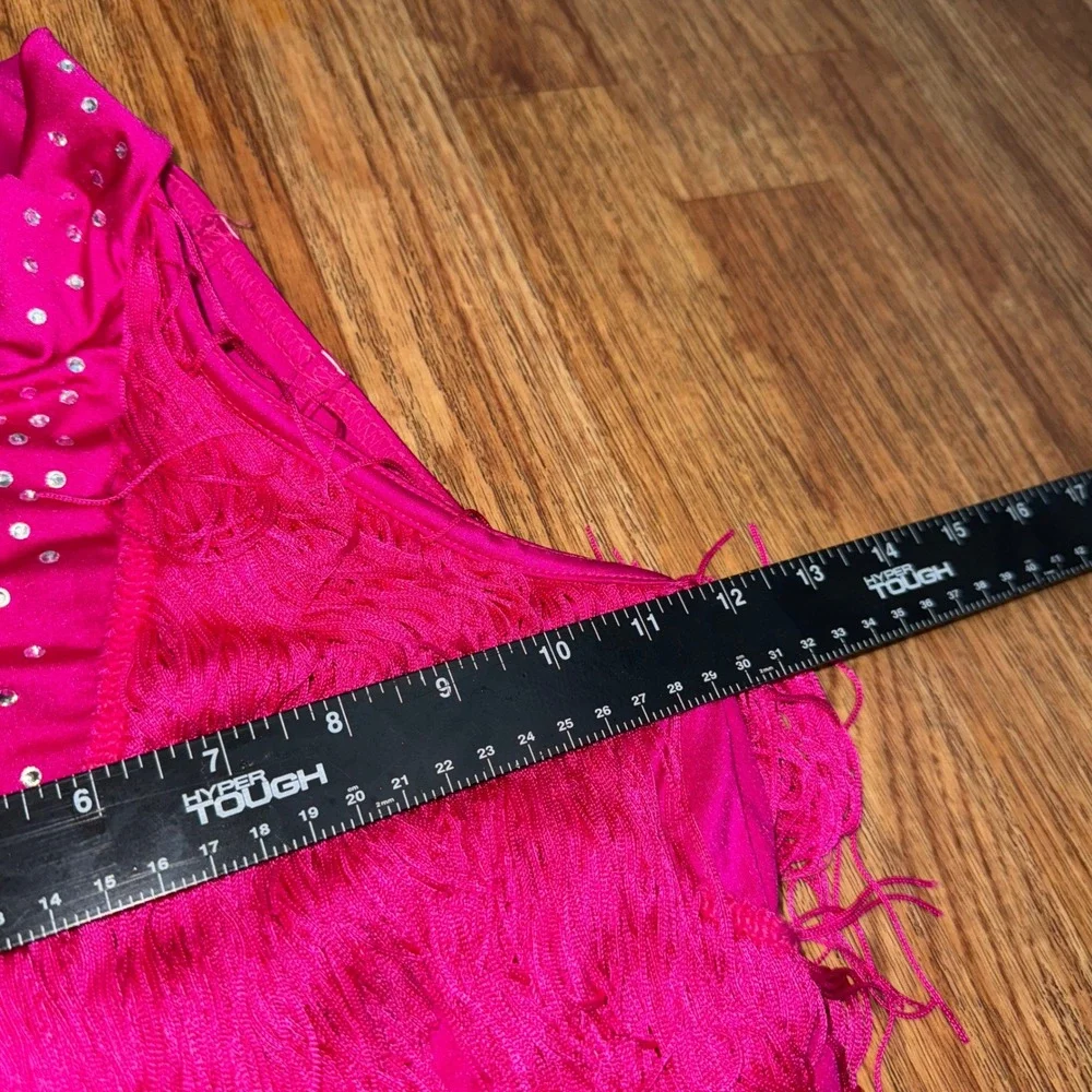 Weissman Hot Pink Fringe Jazz Dance Rhinestone Spice Up Your Life 14130 MC Sassy